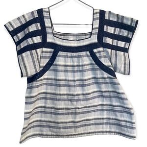 Anthropologie | dRA LA White/Blue Square-Neck Striped Blouse Size Small